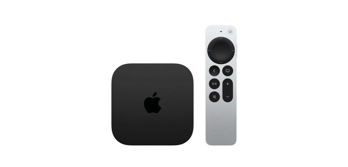 Das aktuelle Modell des Apple TV inklusive Fernbedienung.