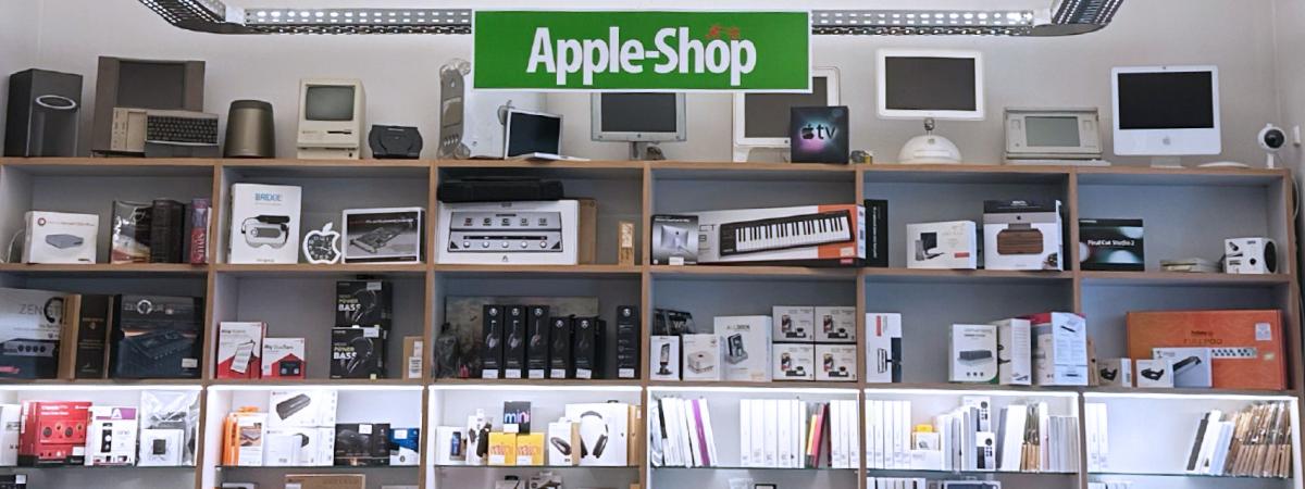 Die Innenansicht des Tools at Work Apple Shops in der Zirkusgasse 40, im zweiten Wiener Gemeindebezirk