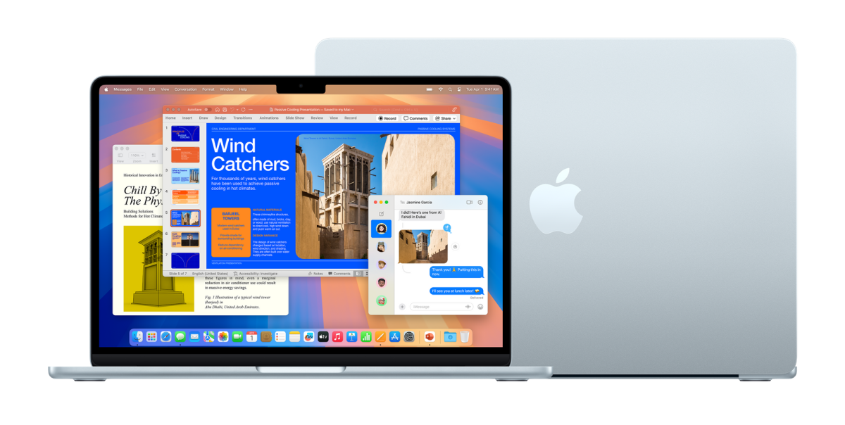 Ein 13 Zoll Apple MacBook mit aktiviertem Display und das Modell mit 15 Zoll geschlossen, beide in Himmelblau