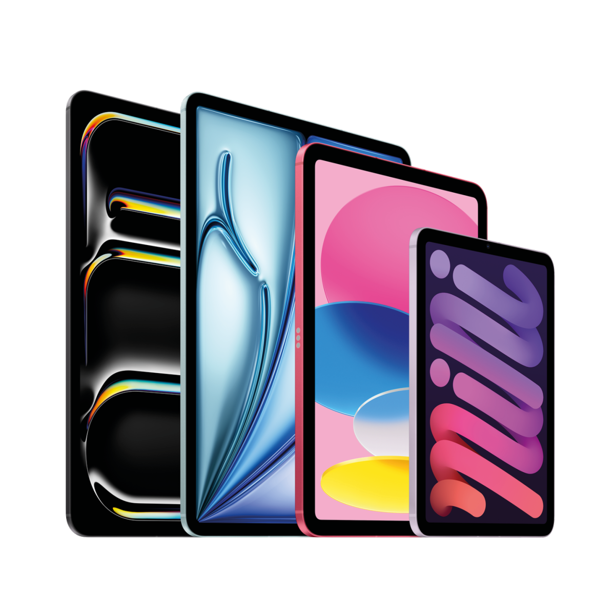 Die Apple iPad Modelle iPad Pro und iPad Air mit 13 Zoll, das iPad A16 und das iPad mini