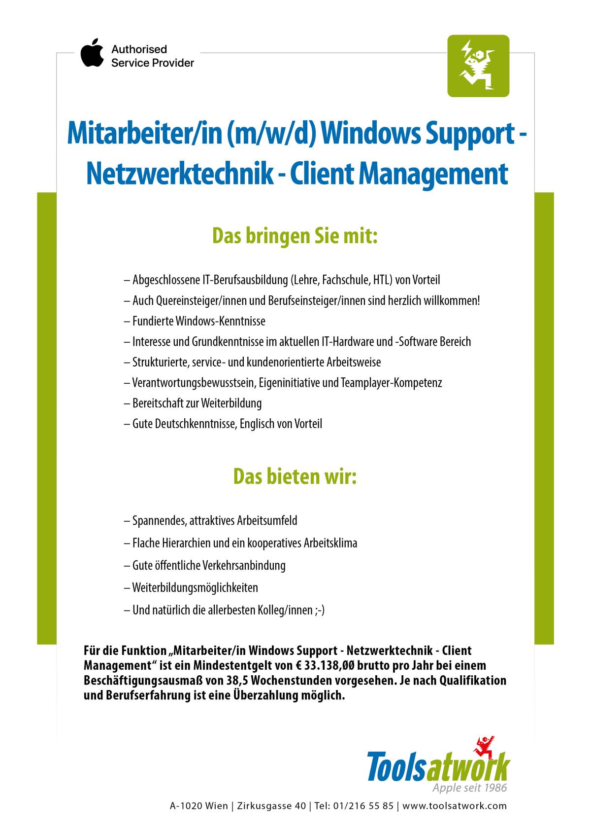 Die Tools at Work Stellenanzeige Mitarbeiter/in m/d/w Windows Support – Netzwerktechnik – Client Management